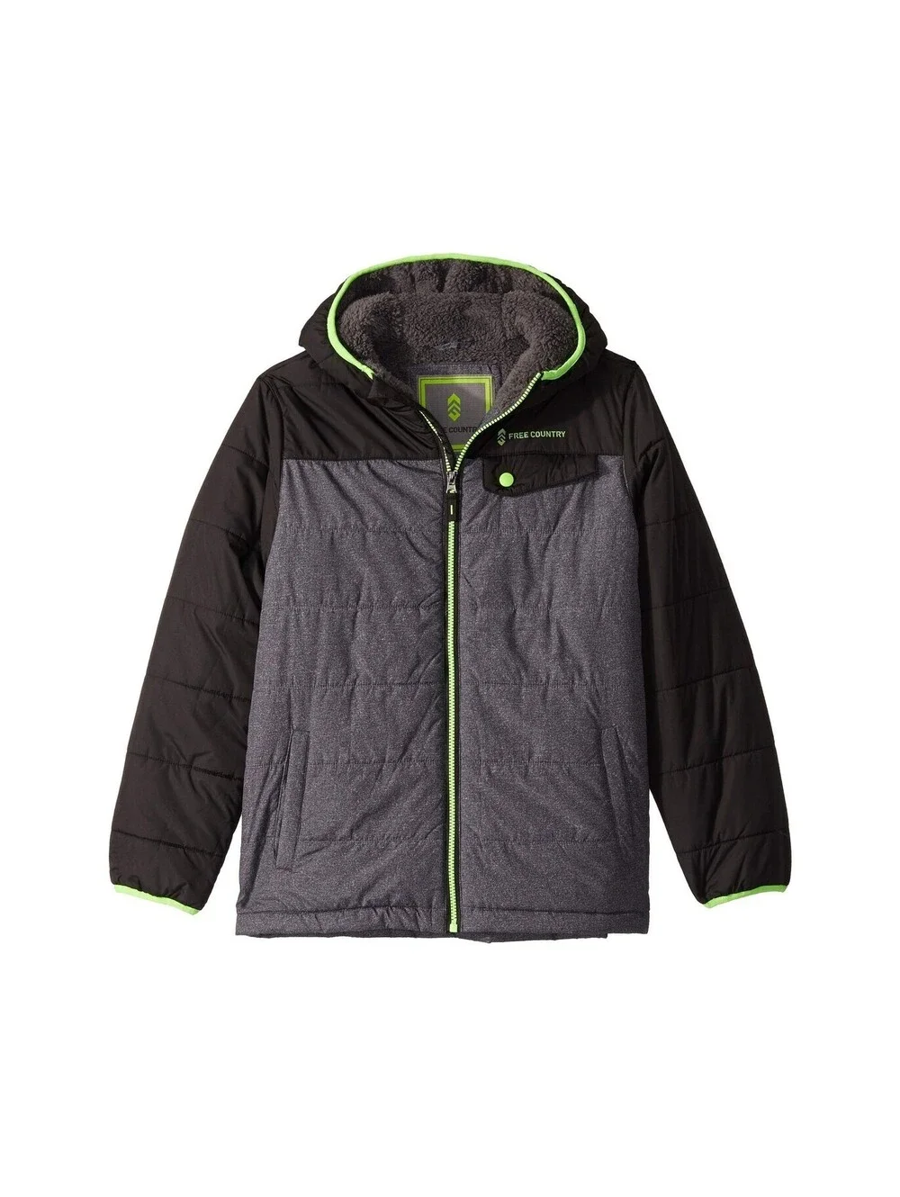 Free Country Boy's Puffer Jacket with Sherpa Lining (Big Kids) Black MD 10-12